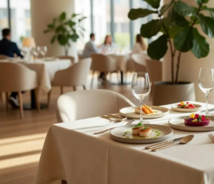 Elegantně prostřený stůl s výběrem jídel z menu Komorní Večer