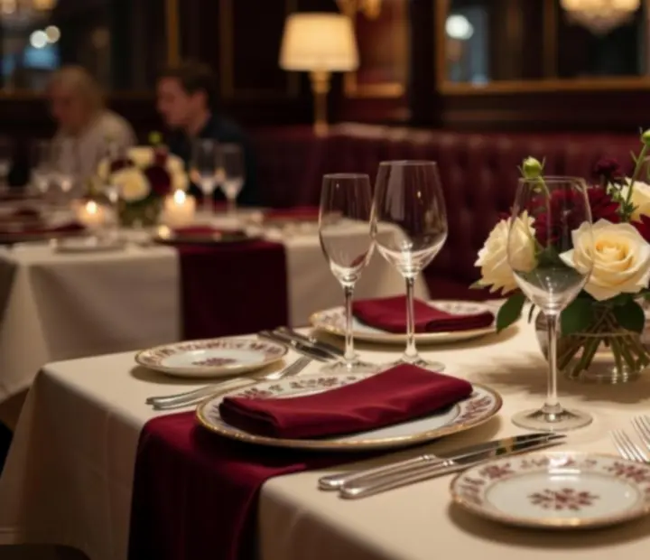 Detail elegantně prostřeného stolu připraveného na soukromou oslavu v restauraci Komorní Večer