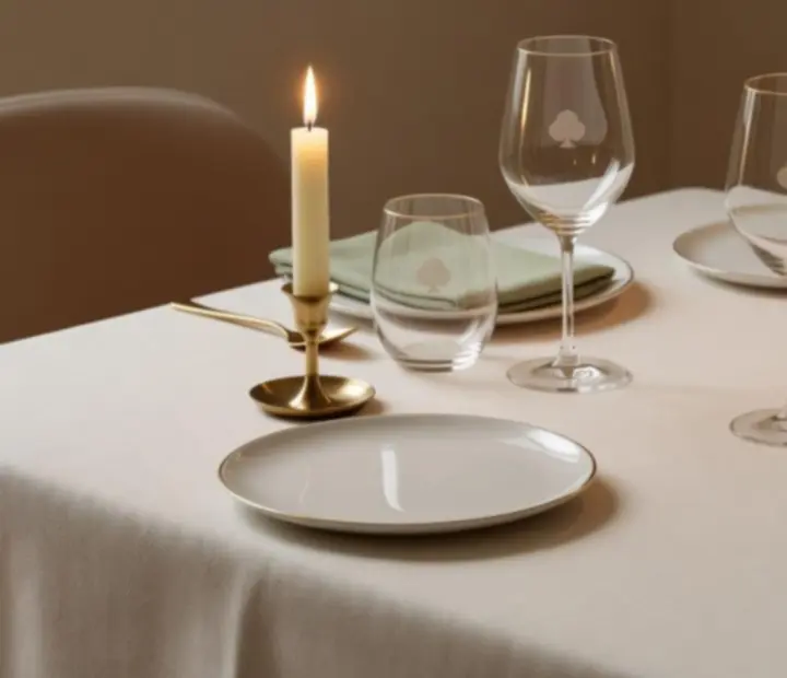 Detail elegantně prostřeného stolu s decentními doplňky inspirovanými kasinem